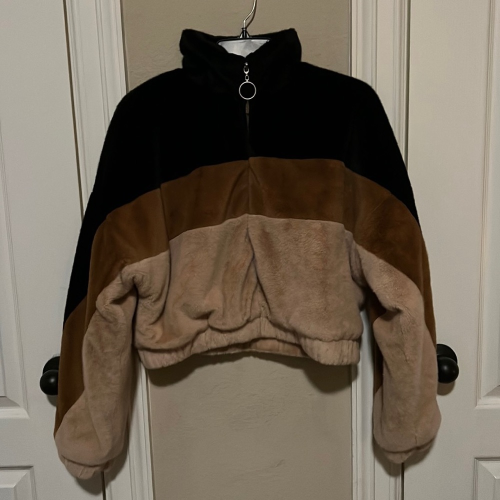 Forever 21 Multi-Color Cropped Teddy Jacket